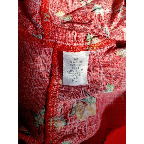 LC Lauren Conrad Ruffle Sleeve Linen Blend Fit & Flare Dress Red Size Large - Picture 8 of 8